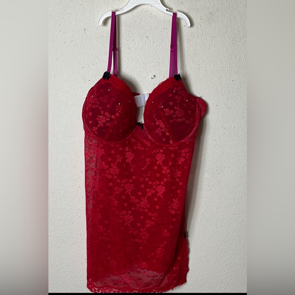 International Intimates Women Sexy Red Lace Lingerie Bow Floral Sz 1X-